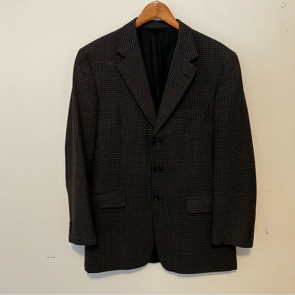 Burberrys’ Men's Wool Houndstooth Black Gray Suit Jacket Sport Coat Blazer 41L